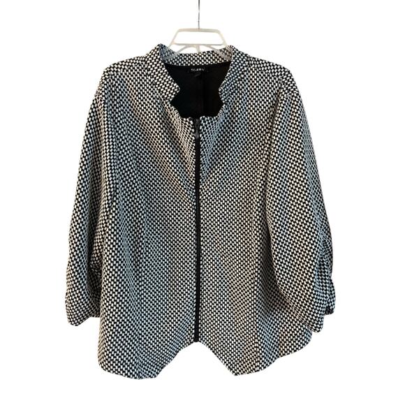 Torrid Jacket Womens 4 Black White Checkered Mandarin Collar Full Zip 3/4 Sleeve - Picture 1 of 6